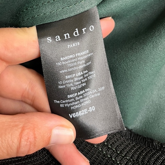 SANDRO Green Lamb Leather Suede Bomber Jacket Sz 8 US - Picture 11 of 16